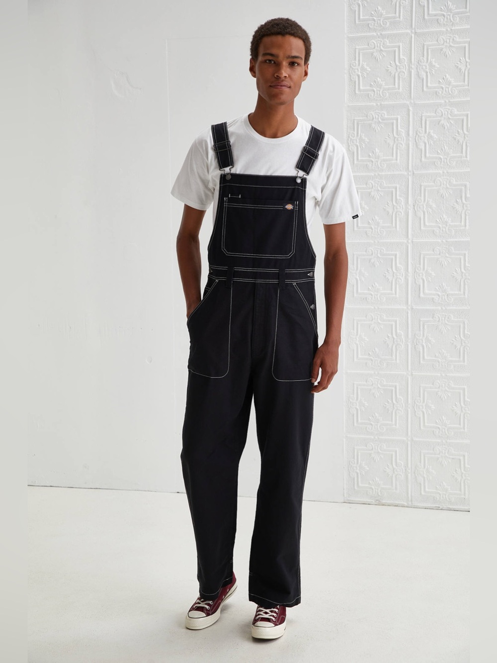 Dickies Reworked Bib Front Overall Carpenter Black White Contrast Stitch